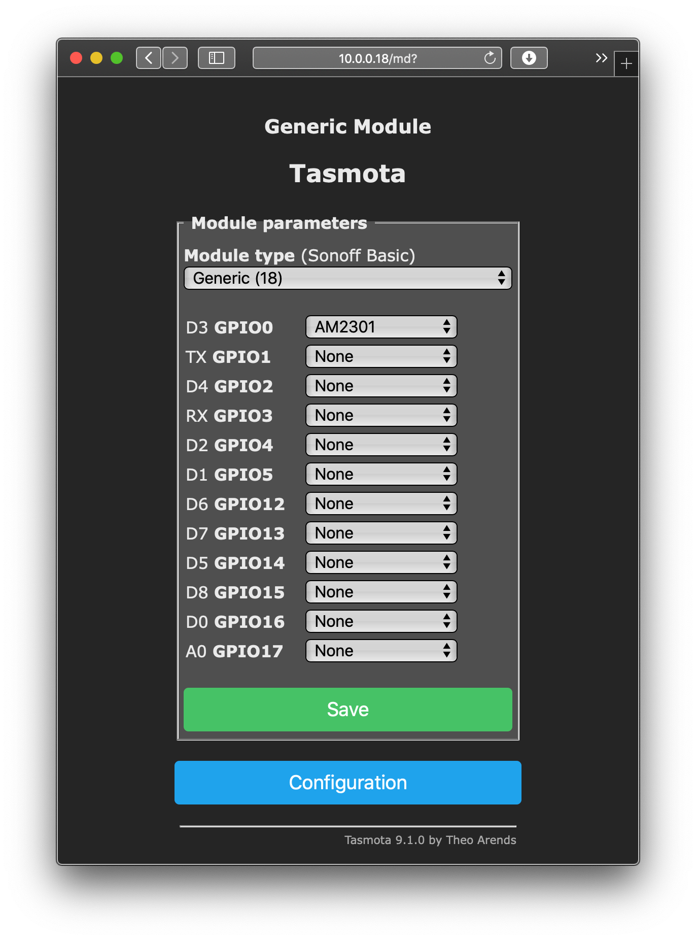Configuration of Tasmota