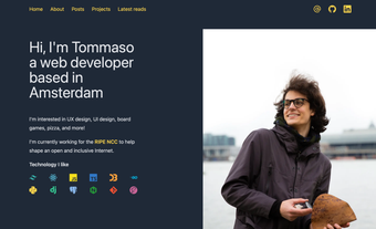 Screenshot from the dark mode of https://tommasoamici.com